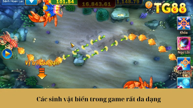 Các sinh vật biển trong game rất đa dạng