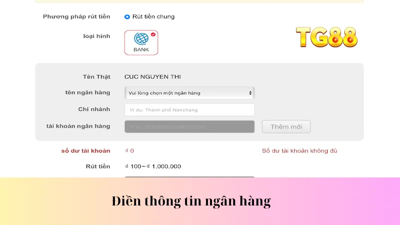 Điền thông tin ngân hàng