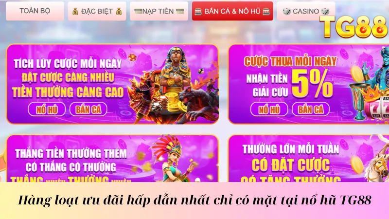 Hàng loạt ưu đãi hấp dẫn nhất chỉ có mặt tại nổ hũ TG88