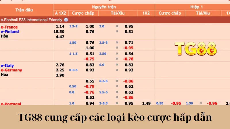 TG88 cung cấp các loại kèo cược hấp dẫn