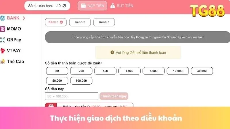 Thực hiện giao dịch theo điều khoản