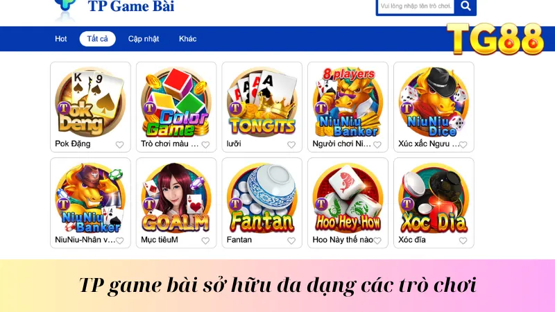 TP game bài sở hữu đa dạng các trò chơi