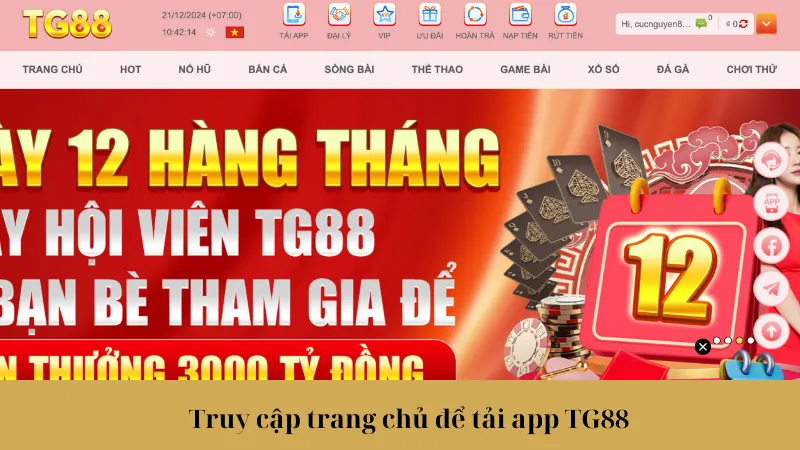 Truy cập trang chủ để tải app TG88