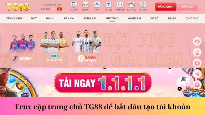 Truy cập trang chủ TG88 để bắt đầu tạo tài khoản