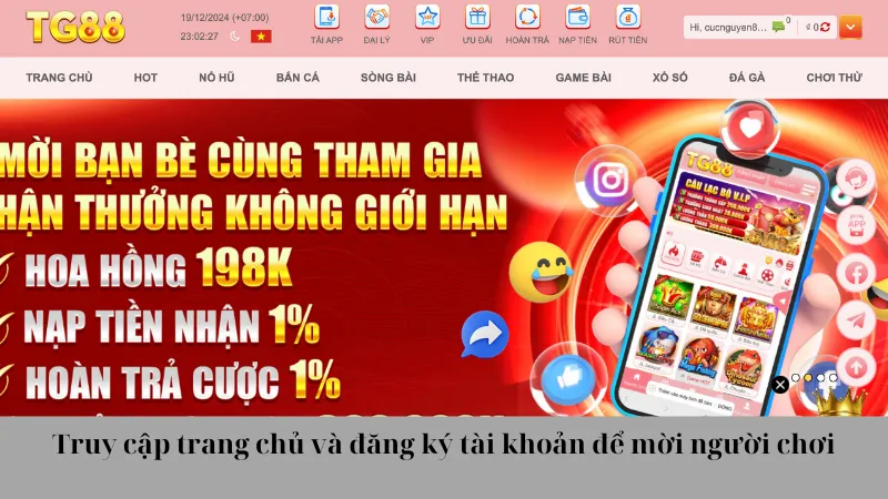 Truy cập trang chủ và đăng ký tài khoản để mời người chơi