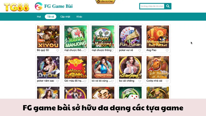 FG game bài sở hữu đa dạng các tựa game