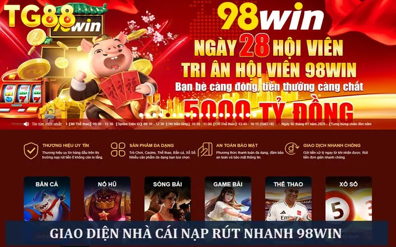 Trang chủ nhà cái 98Win đẹp mắt, dễ thao tác